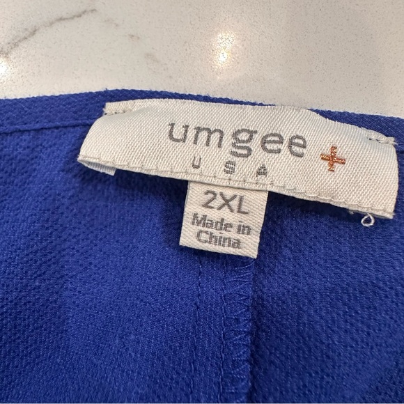 Umgee Womens Mesh Burnout Bell Sleeve Top Size 2XL Royal Blue Sheer Boho Flowy - Picture 6 of 9